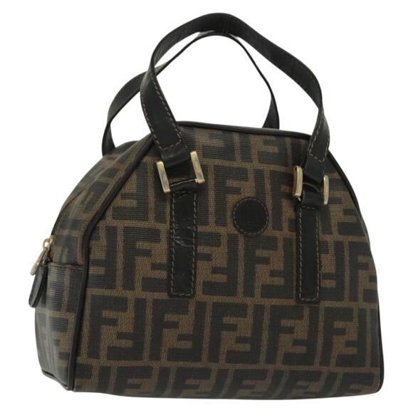 FENDI Zucca Canvas Hand Bag Pvc Black Brown - Picture 1 of 12